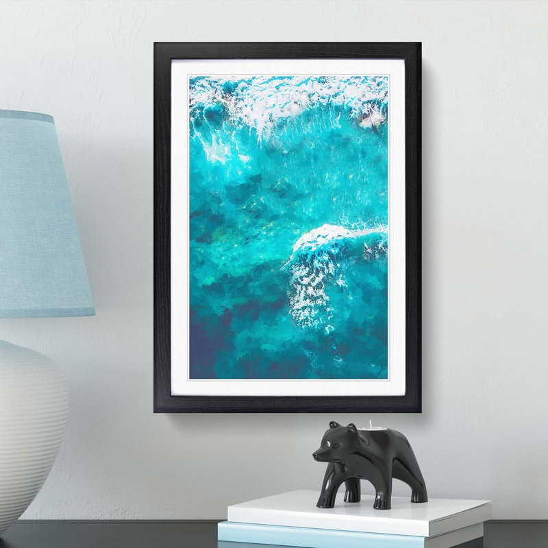 Surfing Waves in Abstract - Framed Print, 48cm H x 36cm W x 2cm D, Black Framed