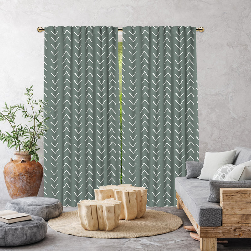 Boho Design Room Lined Decorative Single Panel Curtain, 52" W x 84" L, Dark Mint