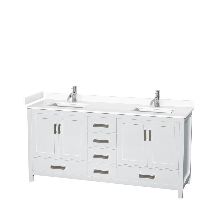 Sheffield 72" Double Bathroom Vanity Set, White, White Cultured Marble