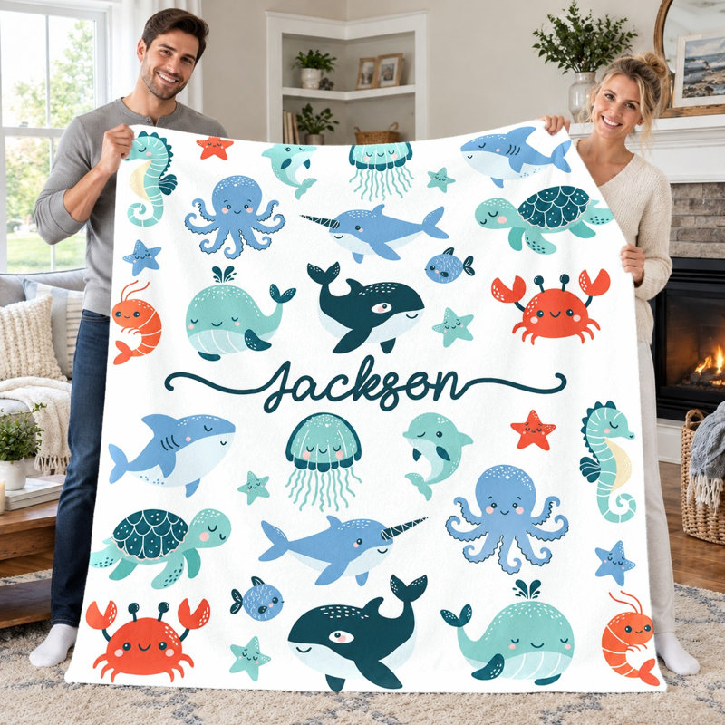 Couverture de flanelle 1pc Ocean Life, L 30 po x H 40 po