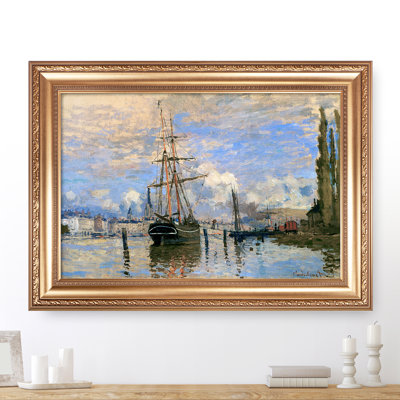 The Seine at Rouen by Claude Monet Framed Size:26x36 inches,Image Size:20x30 inches,Golden Frame The World Classic Art Reproductions,Wall Art for Home Decor