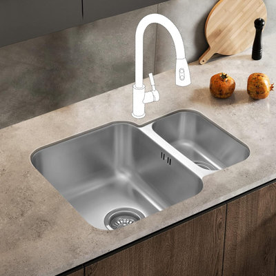 Crowell Belfry Kitchen 440 mm W Double Bowl Stainless Steel Undermount Kitchen Sink