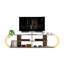 Meuble télé Mid-Century moderne de 68 pouces, noyer / jaune avec 4 tablettes de rangement ouvertes, étagères en bois massif, unité, construction-927725101