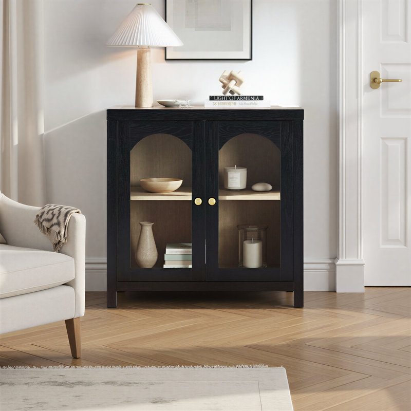 Eilisha Modern Arched Glass Accent Cabinet, Black