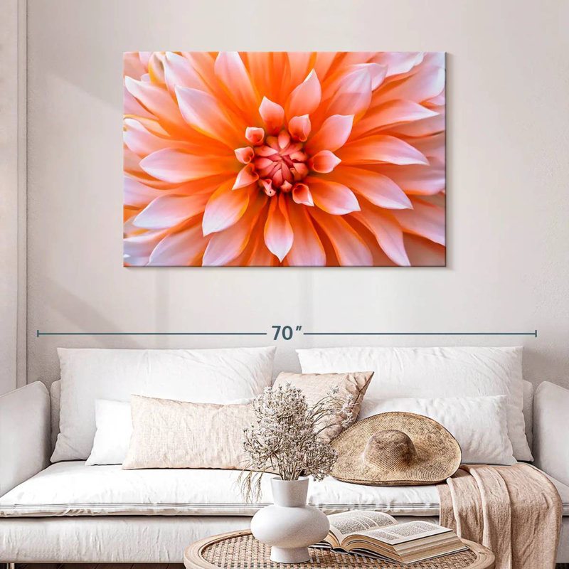 Fleur de dahlia orange blanc Harnek, H 30 po x l 45 po
