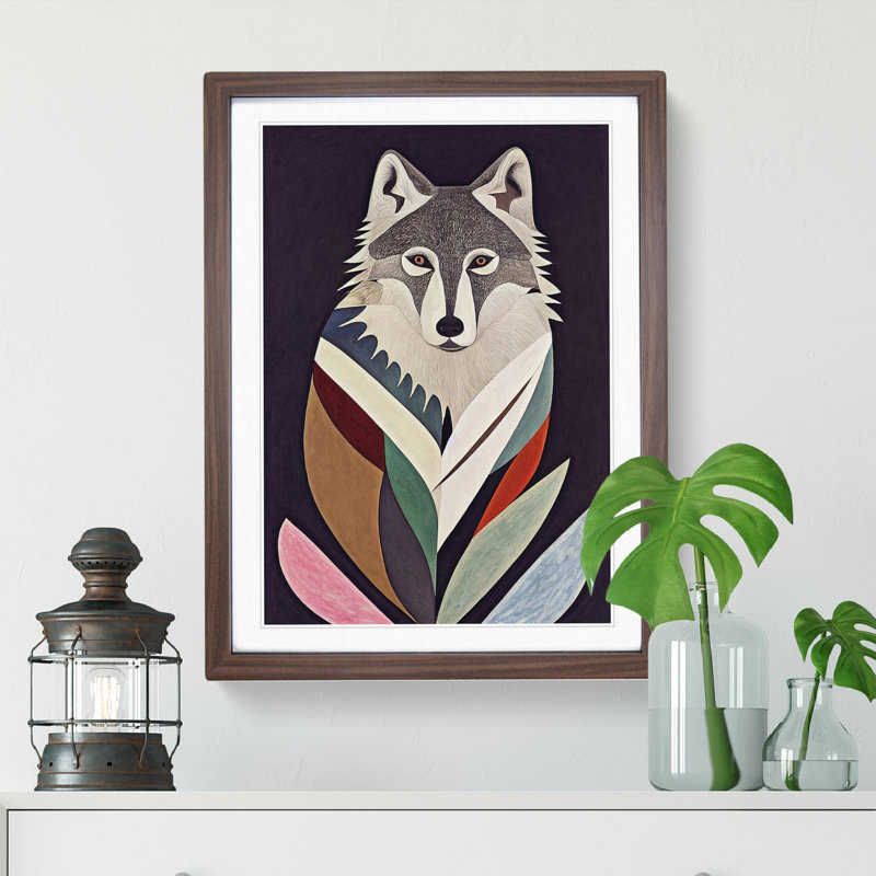 Abstract Wolf Art - Single Picture Frame Print, Walnut Framed, 64cm H x 46cm W x 2cm D