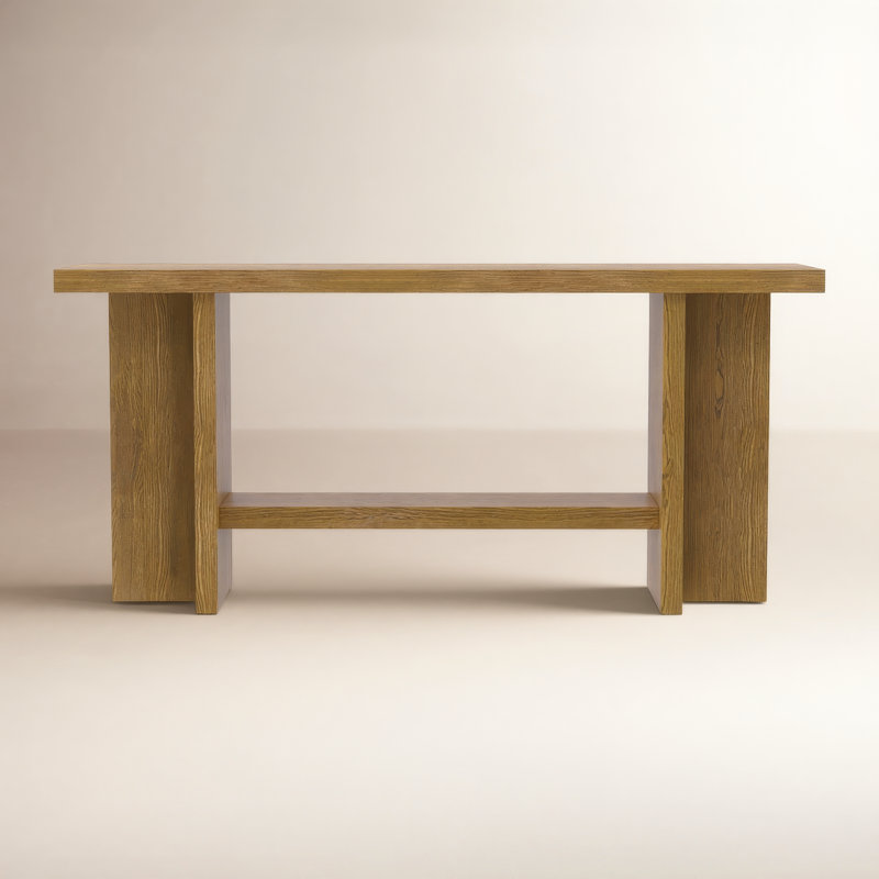 Crosby Solid Wood Console Table with Lower Shelf, Oak