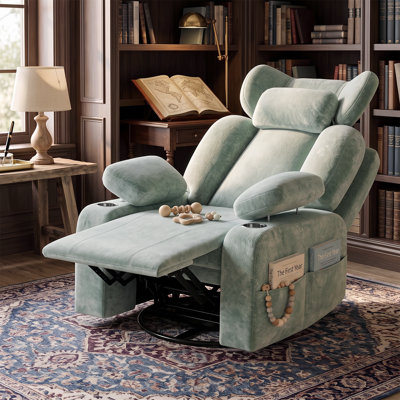 Swivel Recliner Chair | 6-Position Adjustable Armrest, 110°-135° Recline, Lumbar & Neck Support, Cup Holder & Side Pocket