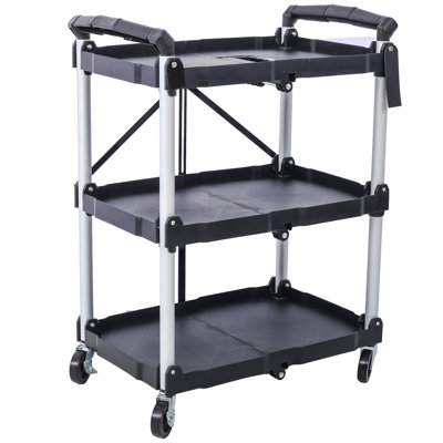 Chariot de service pliable 3 couches pliable Pack-N-Roll, noir, 50 lb. Capacité de charge par tablette