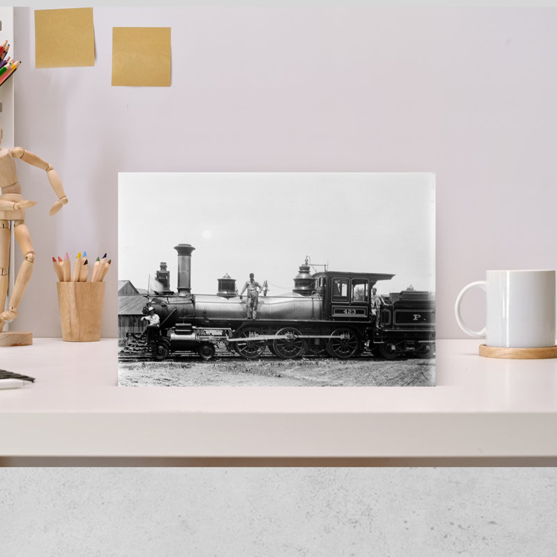 Art des années 1900, trois ouvriers debout sur un train, machine à vapeur, rétro, art mural rétro classique