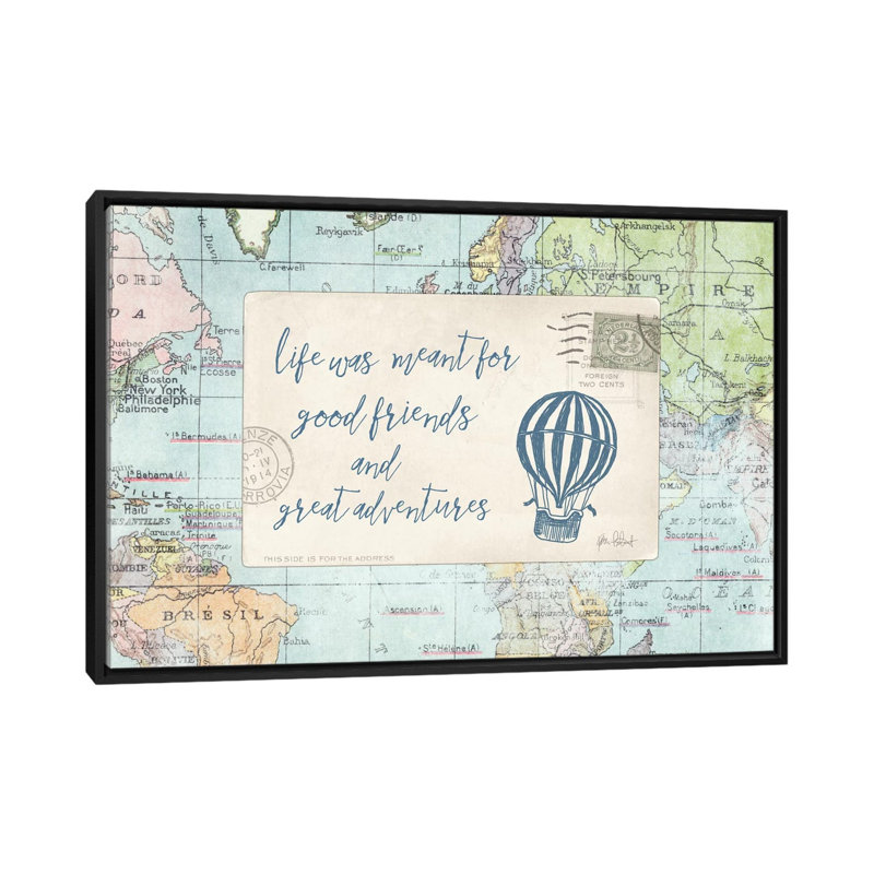 « travel posts iii », impression sur toile, H 18 po x l 26 po x P 1,5 po, Toile avec cadre noir, Pas de tapis