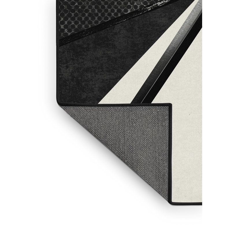 Soft Plush Dunmire Naginata Polearm Modern Geometric Area Rug in Beige – Black Binding, 5x8
