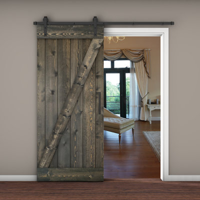 Porte de grange coulissante à panneaux en bois Z Series avec trousse de quincaillerie d'installation (DIY) 1 1