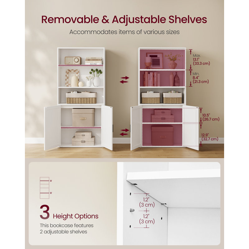 5-Tier Tall Bookcase, Bookshelf, Book Shelf with Doors, Open Storage Shelf, Cloud White