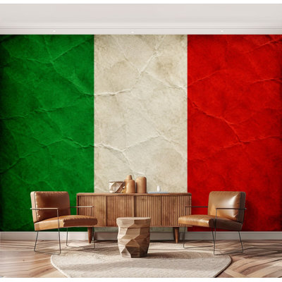 Wall Mural Peel and Stick Wallpaper Grunge flag Italy Striped Symbol Effect Torn Weathered Self-Adhesive Removable Contact Paper Wall Decor for Living Room Bedroom 69"H x 96"W