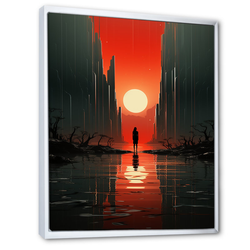 «Gaios Minimalistic Art Red Solitude I», reproduction sur toile, Cadre flottant blanc, H 20 po x l 12 po x P 1 po