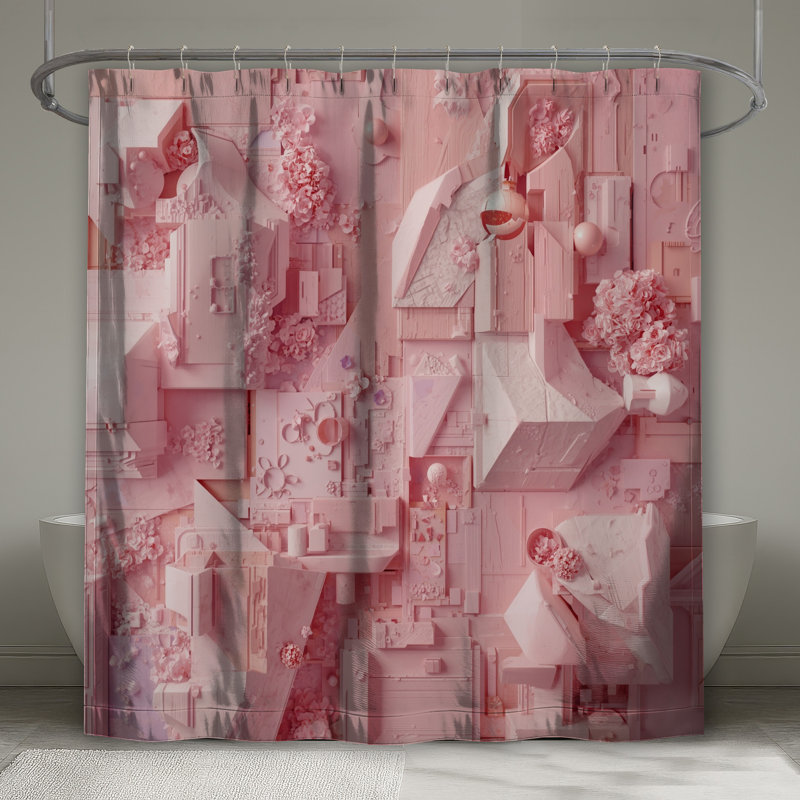Rideaux de douche rose à architecture géométrique, L 70 po x H 84 po