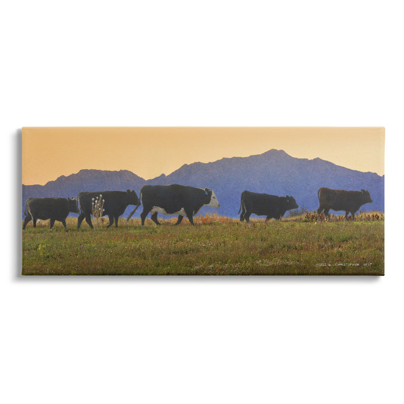 «Grazing Cows Country Meadow Mountains» par Chris Vest - photographie sur toile tendue, H 10 po x l 24 po x P 1,5 po