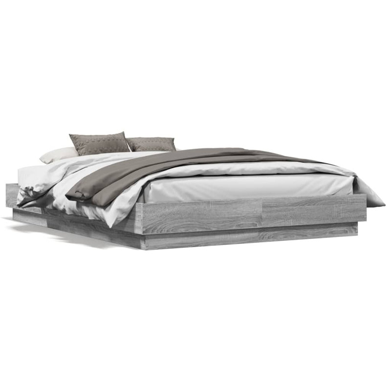 17 Stories Bed Frame With LED Lights , UK Small Double - 120 x 190 cm, Grey Sonoma