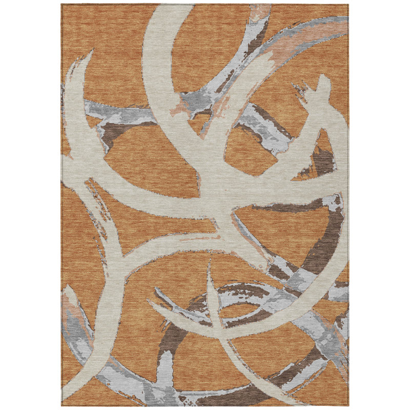 Copper 5' x 7' Machine Washable Synthetic Area Rug