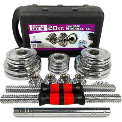 Adjustable Dumbbell, Stainless Steel, Set, Silver, This adjustable dumbbell set comes with a connecting bar that can be