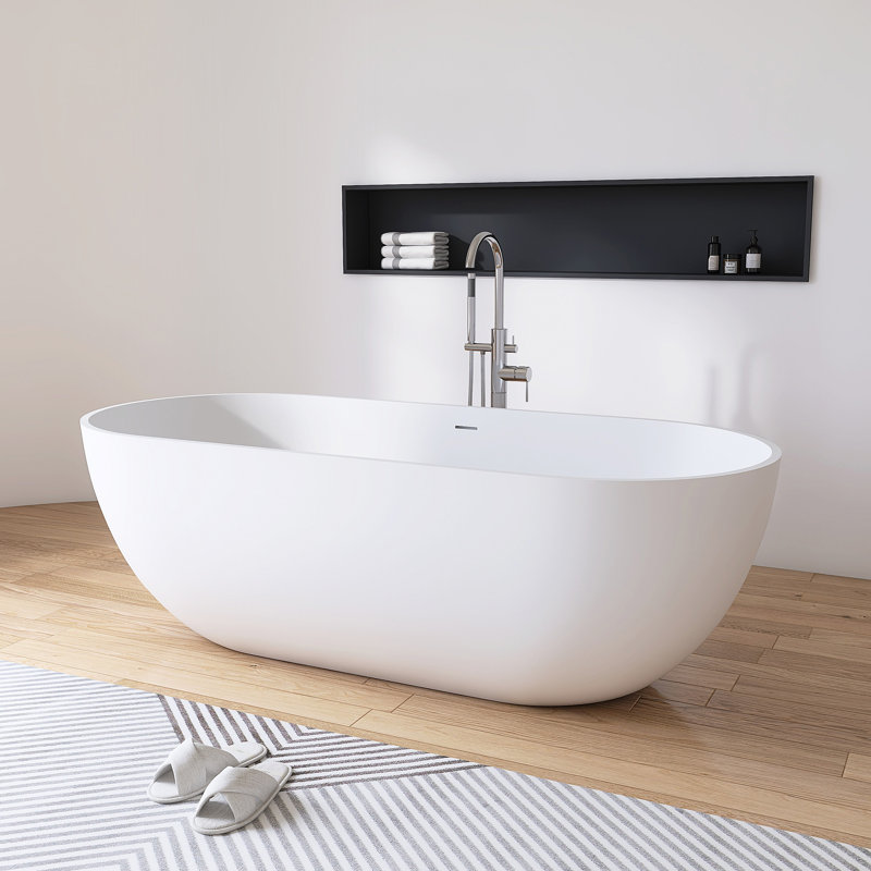 69" x 30"  Freestanding  Tub Solid Surface Soaking Bathtub, Matte White