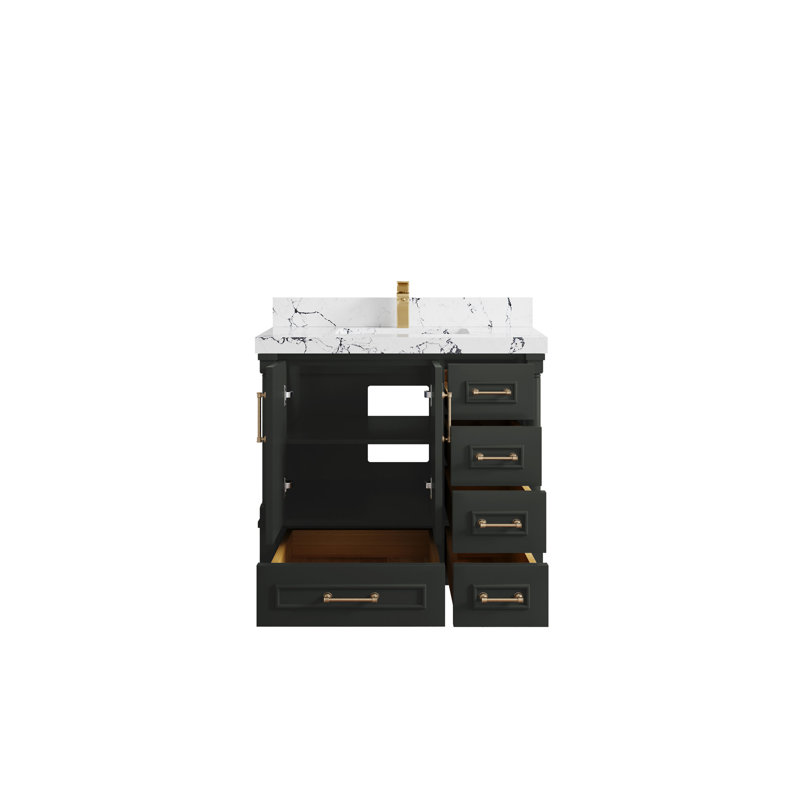 36'' Single Bathroom Vanity with Quartz Top, Gray, Viola Night