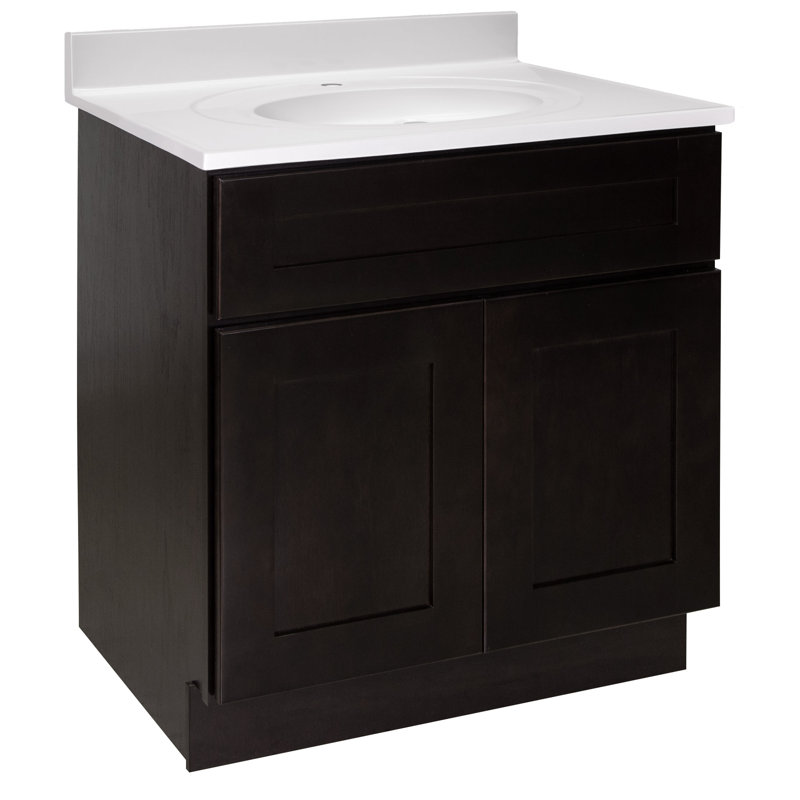 Meuble-lavabo de 31 po avec plateau Brookings, prêt à assembler, Blanc uni, Simple, Espresso