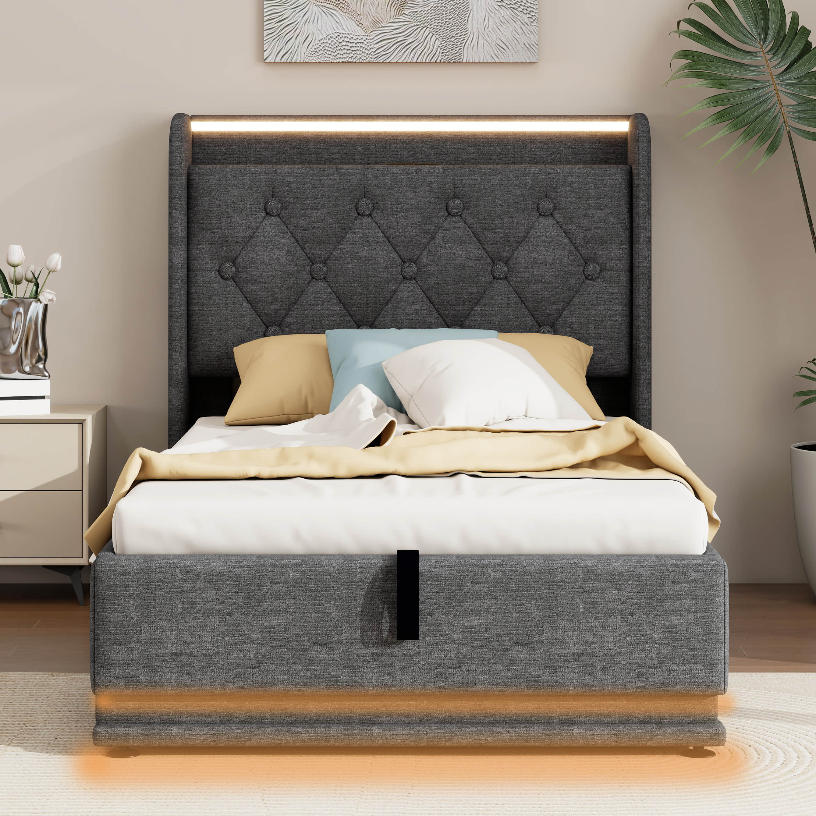 Latitude Run® Upholstered Bed, Hydraulic Storage Bed With USB Type-C ...