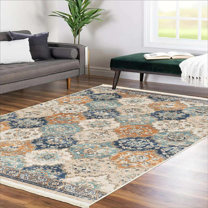 Alfa Rich Ultra-Thin Floral Beige Cream Blue Washable Non-Slip Area Rugs for Living Room Bedroom, Runner 2'11'' x 4'11''