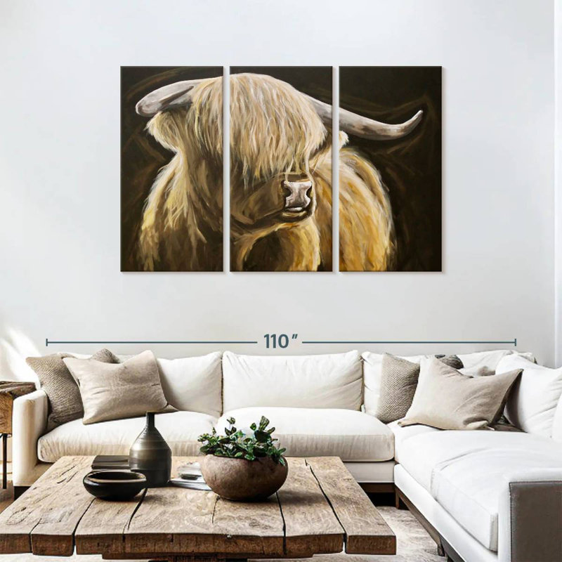 Brampt Highland Cow sur fond noir I, H 48 po x l 74 po