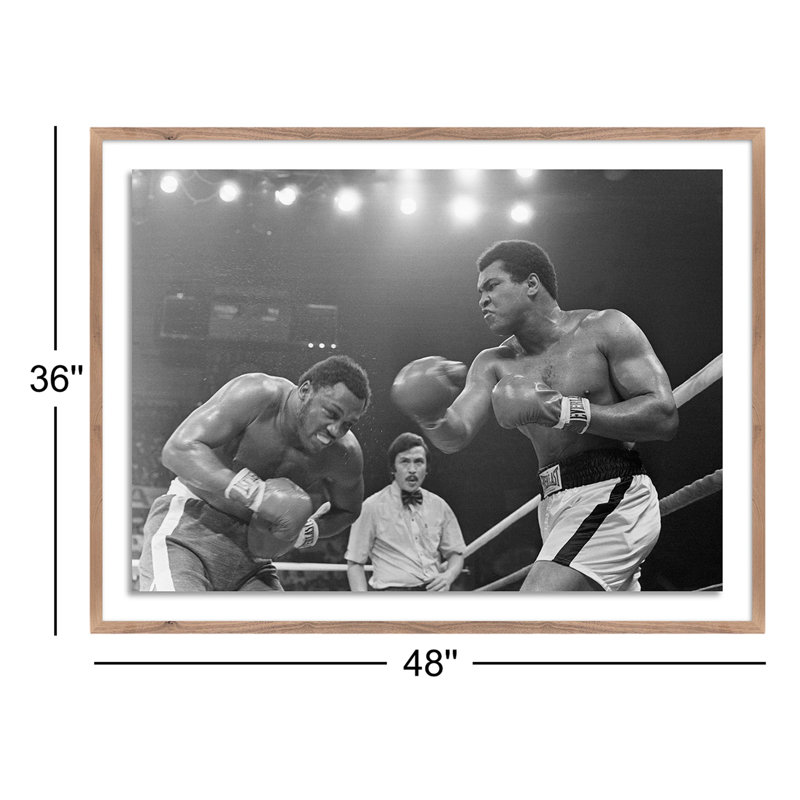 Muhammad Ali Punching Joe Frazier Print by Getty Images, 36" H x 48" W, Rustic Walnut Framed