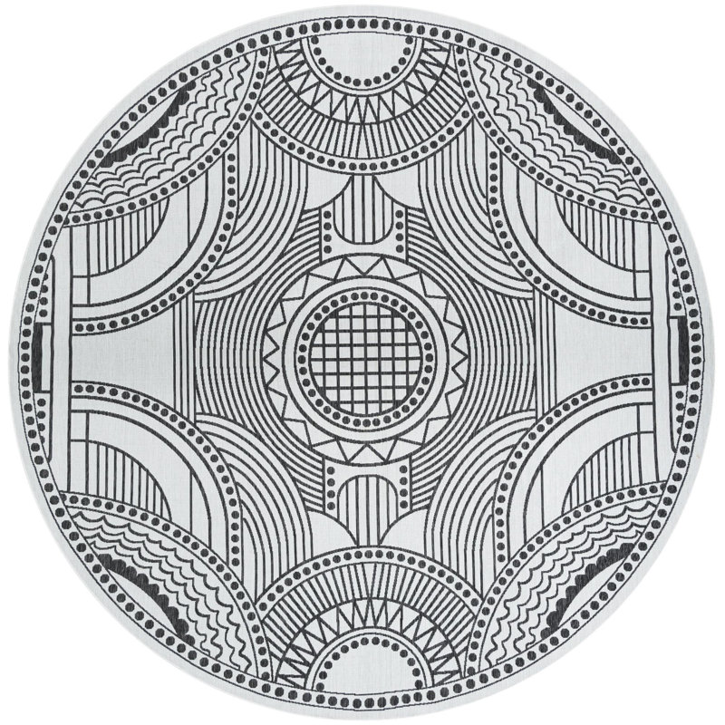 Tapis blanc et noir Aucun, Rond 12 pi