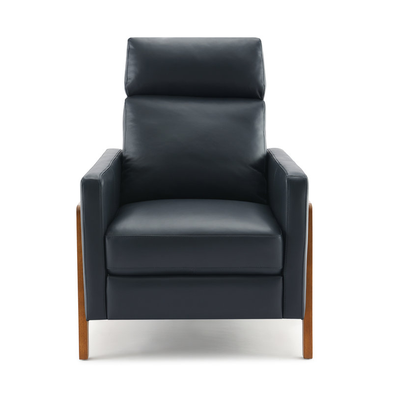 Leather Push Back Recliner - Midnight Blue, Dark Blue Genuine Leather
