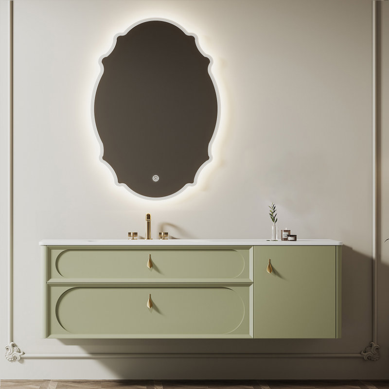 French simple retro style bathroom cabinet, 19.69" H x 51.18" W x 21.65" D, Green
