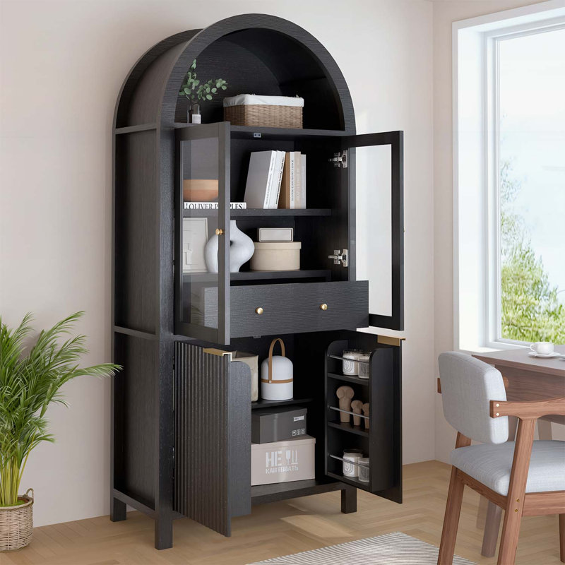 Grand garde-manger arqué avec tablettes réglables, Noir