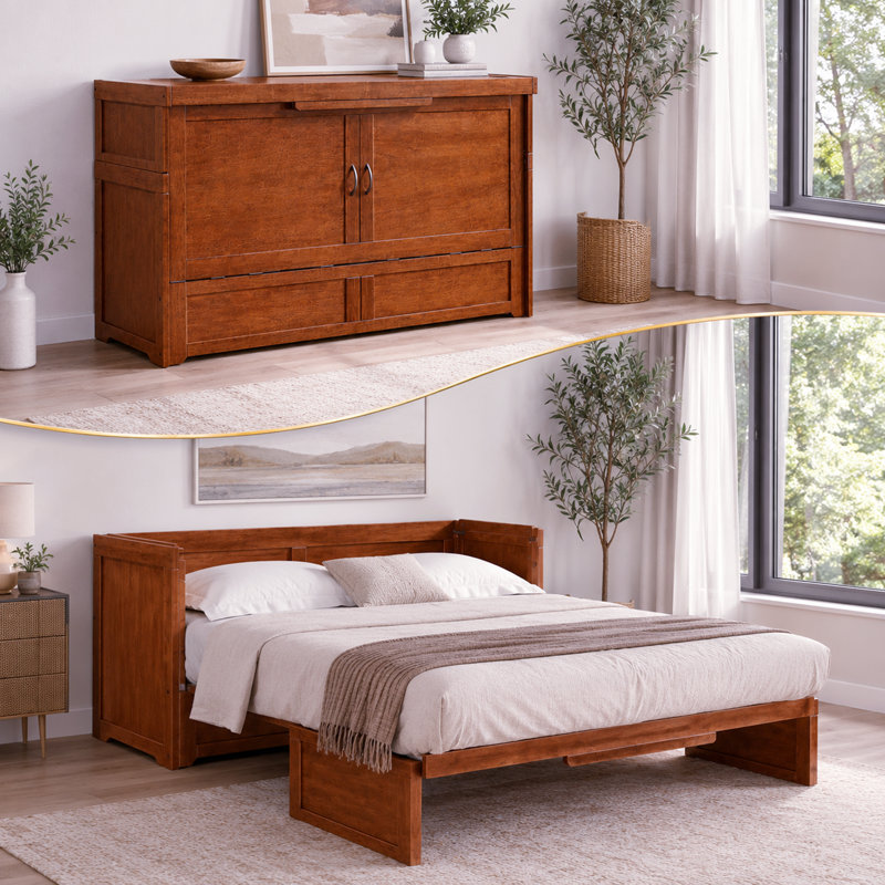 Lit escamotable Night & Day Furniture avec matelas en mousse à mémoire de forme et gel de 15 cm, format Queen, couleur cerisier