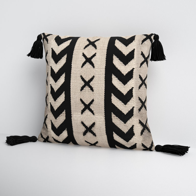 Black and Ivory Bohemian Geometric Tassel Pillow Set