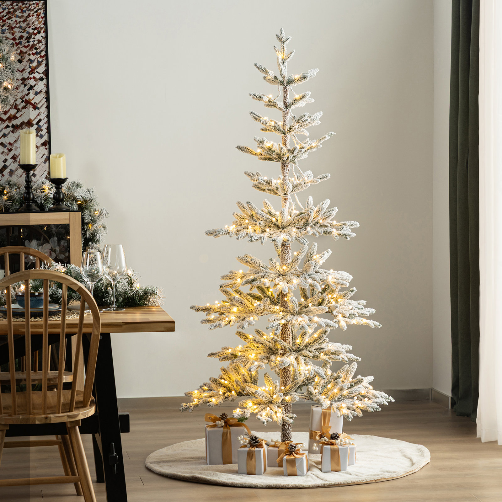 Johvan Frosted 9' Pre-Lit Pine Christmas Tree, 6'
