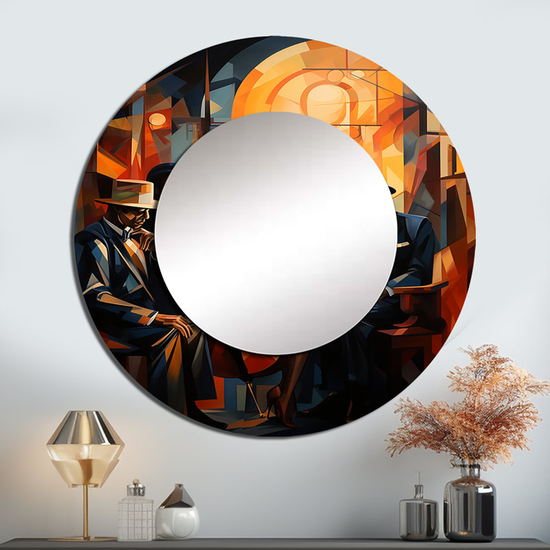 «Regimia Jazz Harlem Renaissance V», art mural africain unique, décor de miroir mural, miroir rond grand, art en métal imprimé