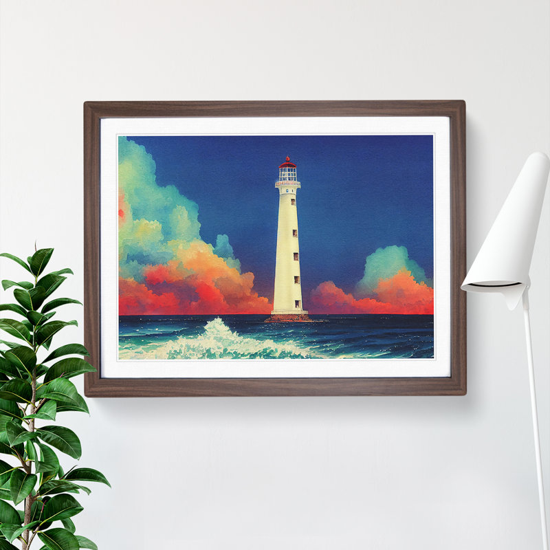 Lighthouse In Watercolour Vol.2 - Single Picture Frame Print, 46cm H x 64cm W, Brown