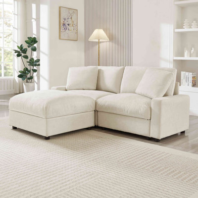 Canapé modulaire modulaire avec 3 espaces de rangement, canapé en L en polyester pour le salon, canapé 2 places avec repose-pieds et repose-pieds, combinaison de flexibilité