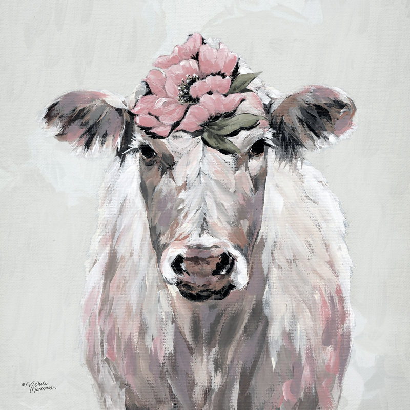 Jolie vache rose, H 12 po x l 12 po, Non, Toile tendue