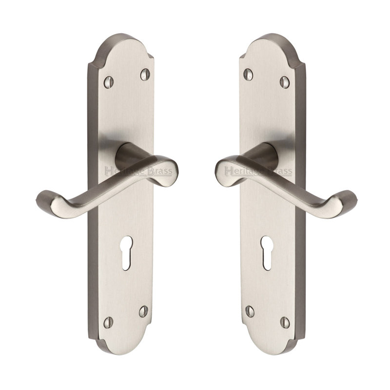 Heritage Brass Heritage Door Handle Lever Lock Savoy Long Design, Satin Chrome