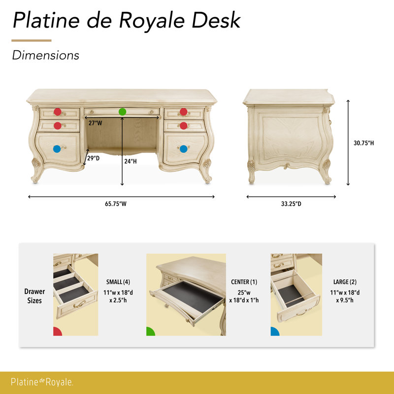 Platine De Royale Champagne Solid Wood Executive Desk, Champagne