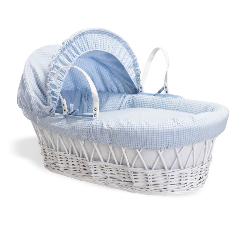 Waffle Wicker Moses Basket, Blue