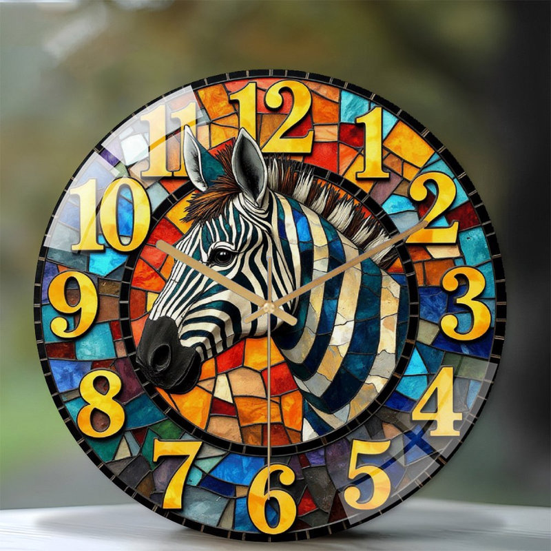 Stained Glass Zebra Wall Clock Decorative Art Art - 12'' Modern Glass Wall Clock