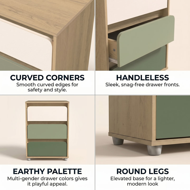 Bustillo 24.1" H Modern Contemporary 3-Drawer Nightstand