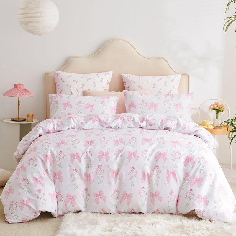 Ensemble de housse de couette Bow Bedding Ensemble de housse de couette à motif floral rose