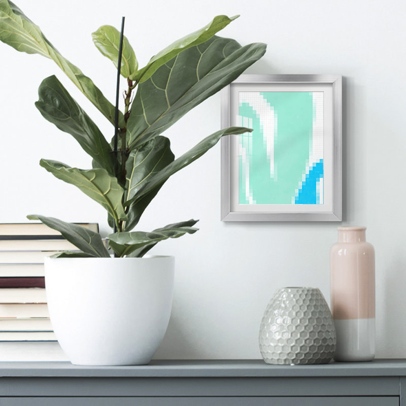 Pixel Leaves V -Framed Print, 25.5" H x 17.5" W, Silver
